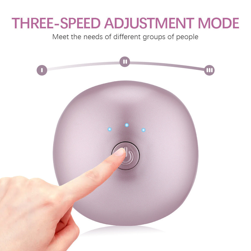 Three-speed adjustment mode button on USB rechargeable roller massage device for skin care.
