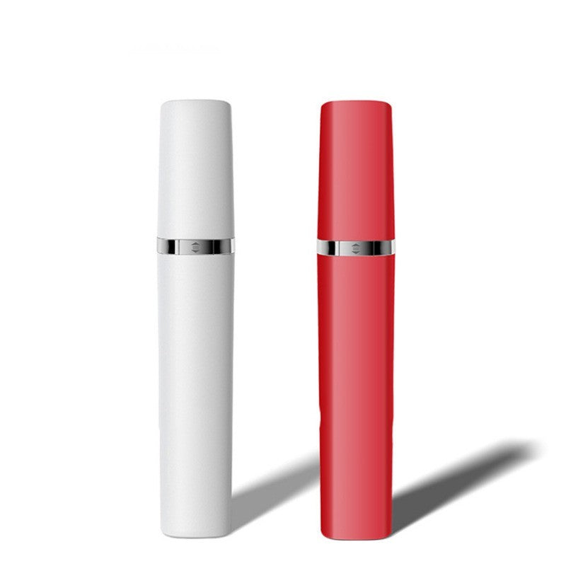 Portable face hair trimmer in pearlescent white and Carmine Red colors, ideal for precise grooming.