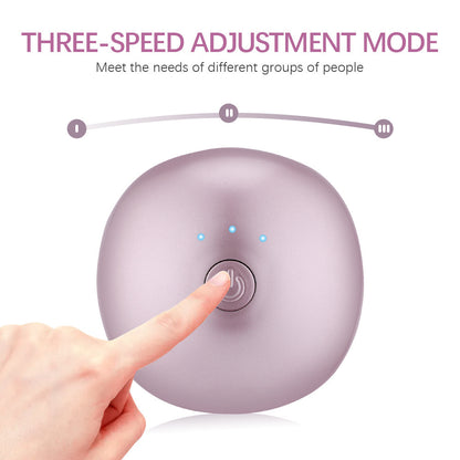 Three-speed adjustment mode button on USB rechargeable roller massage device for skin care.